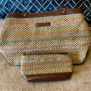 ◂Women's colorful woven Rosetti handbag + matching clutch▸